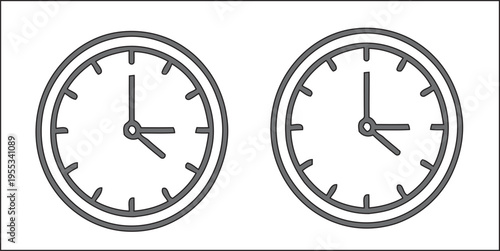 Two analog clocks side by side showing different times