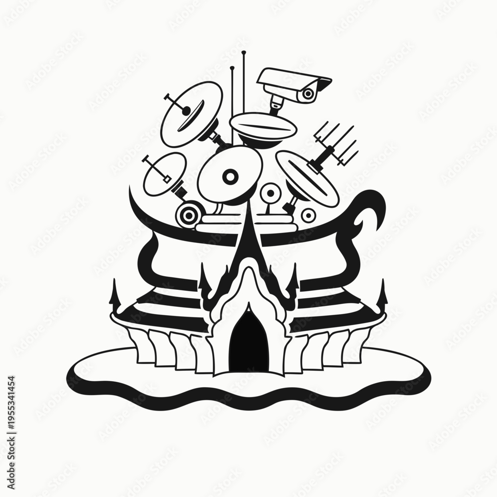 Fototapeta premium Tech Spirit House SVG Cut File Urban Surrealism Line Art Vector Cricut Decal Cyberpunk Print
