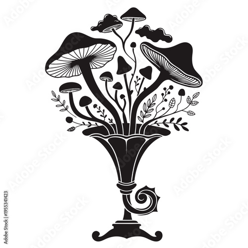 Gramophone Mushroom SVG Cut File Dark Botanical Vintage Line Art Vector Cricut Decal Surreal Print