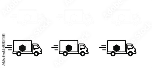 Trucks in motion with motion lines indicating speed and movement