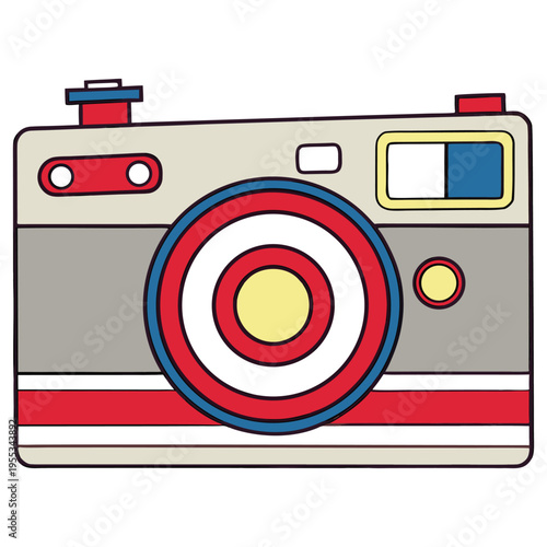 Minimalist Beige and Red Analog Film Camera Vector Illustration
