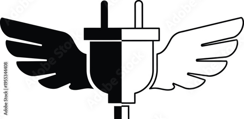 Winged plug split black white Vector