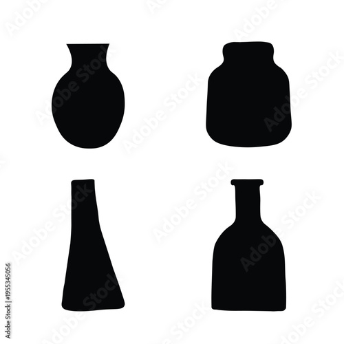 Vase icons set. Collection of Silhouettes of Various Decorative Vases vector isolated on white background.