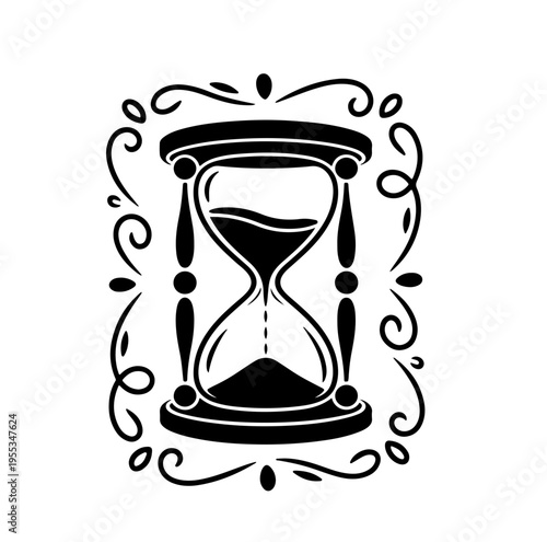 Four black and white hourglass illustrations set in different artistic styles including one-line art, bold ink, engraving, and stippling, showing the concept of passing time
