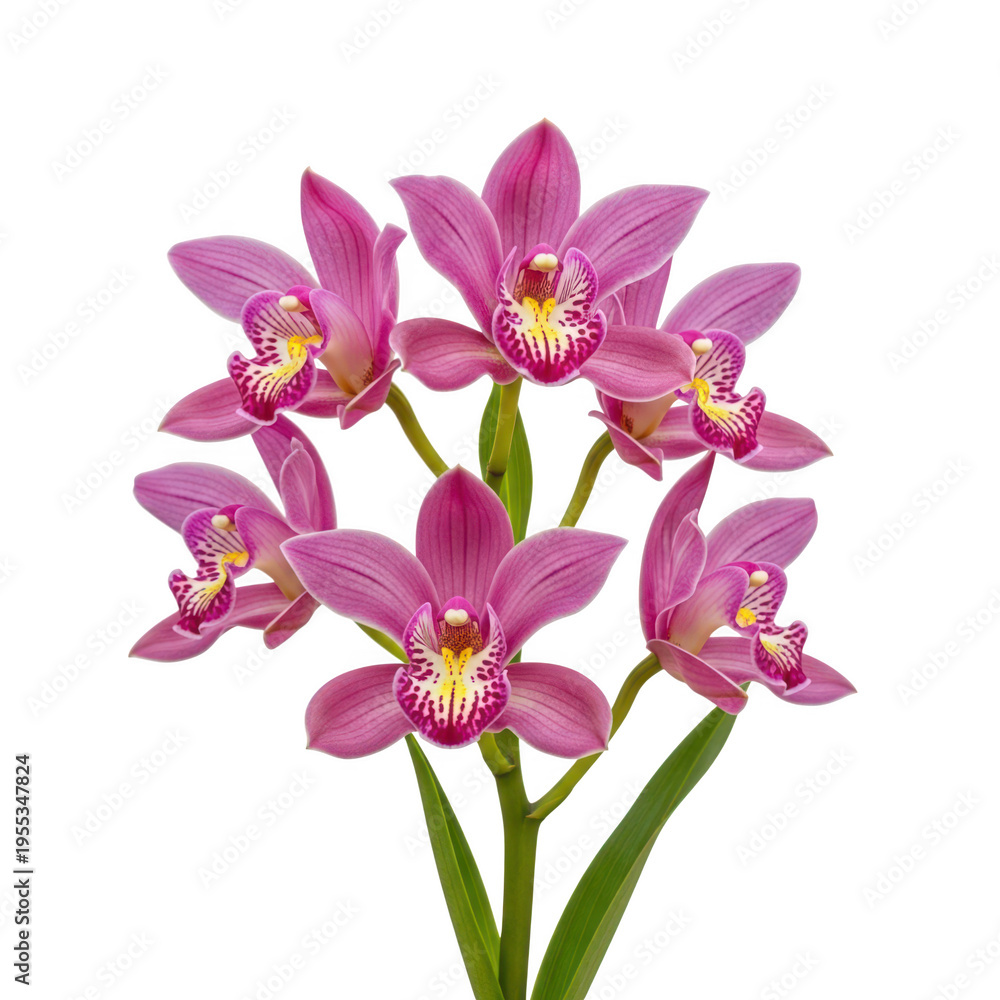 Obraz premium A cluster of delicate pink orchids with soft green stems and leaves isolated on transparent background
