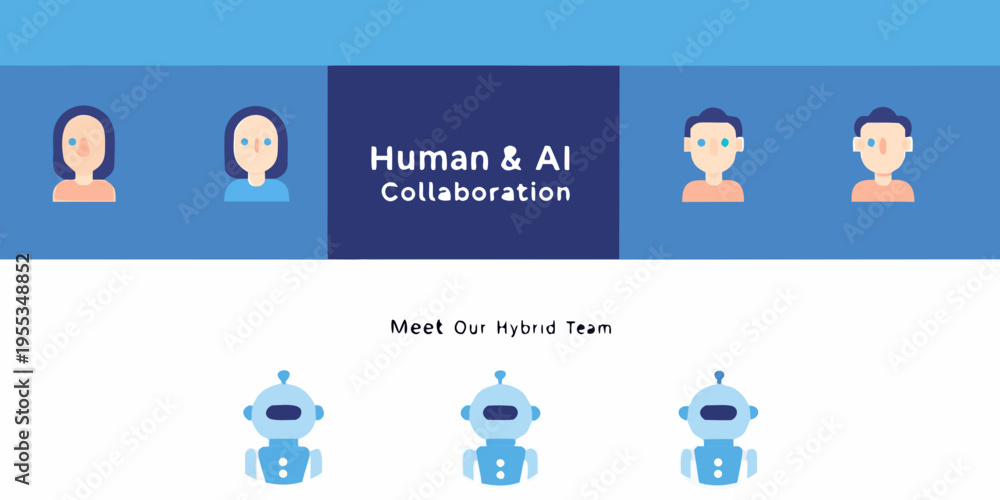 Fototapeta premium Human and ai collaboration showcasing a hybrid team of people and robots