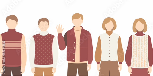 Stylized illustration of five people in autumnal colored clothing