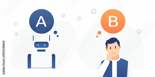 A person contemplates a choice between a robot and a human option