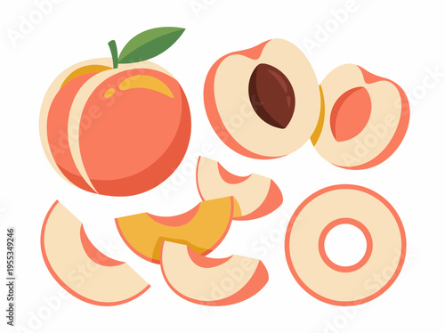 The image presents whole peaches alongside sliced pieces, highlighting the juicy texture and appeal of this beloved summer fruit, conveying freshness and taste.