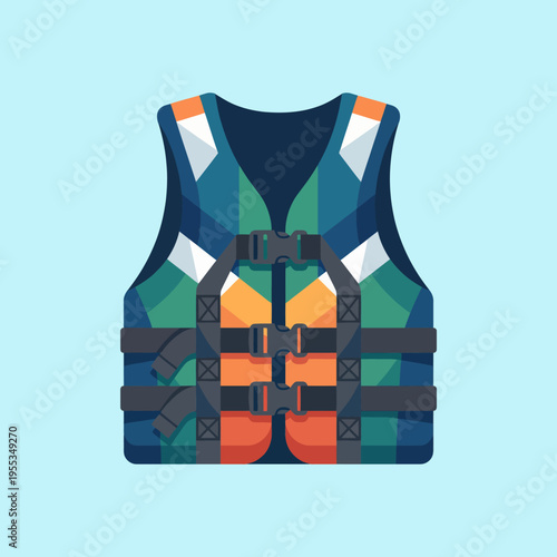 This colorful life vest serves as an essential piece of water safety gear, symbolizing protection and a commitment to enjoying recreational activities safely in aquatic environments.