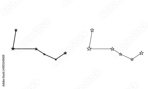Minimalist constellation line drawing with stars icon. Simple black and white constellation diagrams with connected stars, showing abstract night sky patterns in a clean minimalist design.