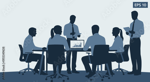 Business Meeting Silhouette Illustration with Team Collaborating