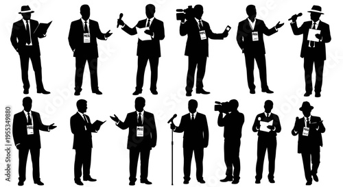 Business Conference Speakers and Media Personnel Silhouettes