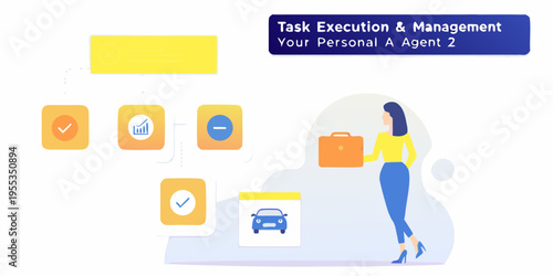 A woman with a briefcase represents task execution and management services