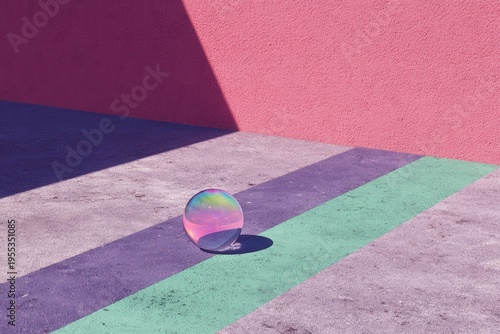 Surreal pastel ball on vibrant geometric concrete background
