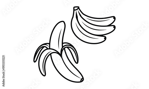 Vector illustration of banana icons, one peeled and one unpeeled
