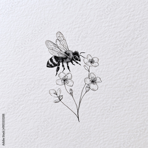 Minimal Honey Bee Line Art Outline Illustration