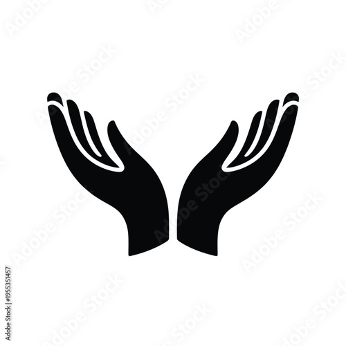A minimalist black silhouette icon of two open human hands held together in a cupped position isolated on white background, Vector, illustration