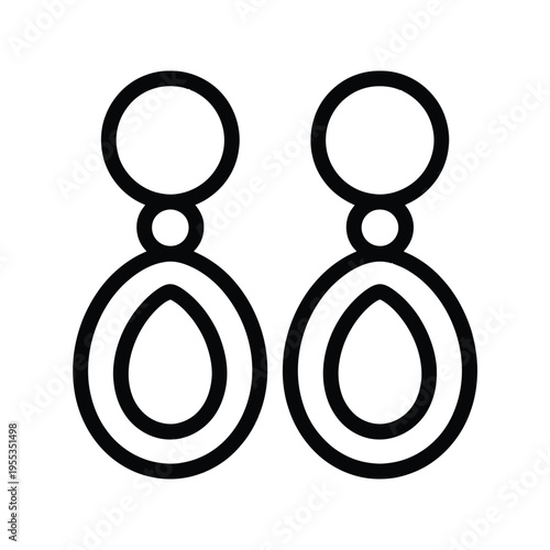 Minimalist black and white line art illustration of a pair of dangling drop style fashion earrings isolated on white background, Vector, illustration