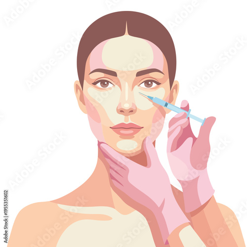 Experience aesthetic beauty treatment in this image, showcasing a woman receiving facial care with a skilled professional administering an injection for rejuvenation and glow.