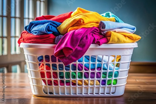 Colorful Clothes in White Laundry Basket - Low Light Photography