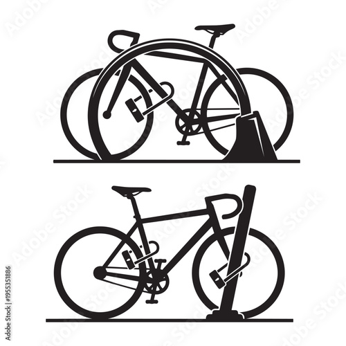 Bicycle parking vector illustration showing secure bike locks on metal racks for urban transportation