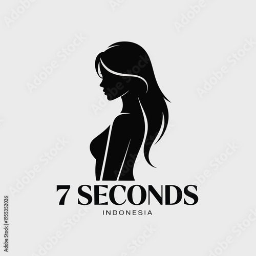 Minimalist black silhouette logo design featuring a side profile of a woman for 7 seconds indonesia isolated on white background, Vector, illustration