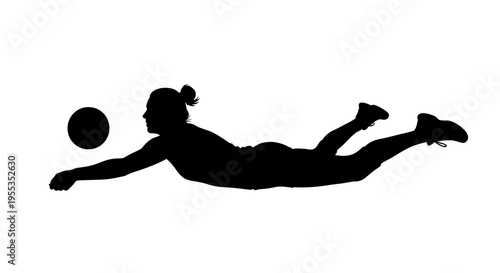 Silhouette of a Female Volleyball Player Diving for a Ball