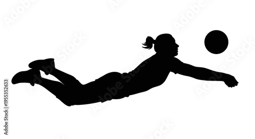 Silhouette of a Female Volleyball Player Diving for a Ball