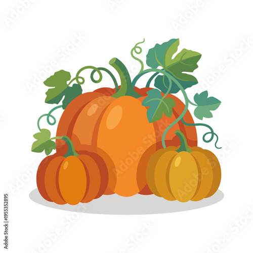 An inviting display of pumpkins in various sizes, surrounded by leafy vines, capturing the essence of autumn and the seasonal harvest of these iconic gourds.