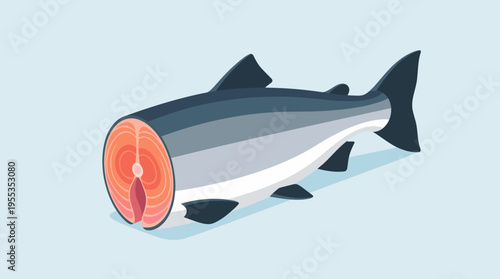 This illustration depicts a stylized salmon cut, emphasizing its vibrant colors and distinct shape, ideal for culinary, nutritional, or artistic contexts.