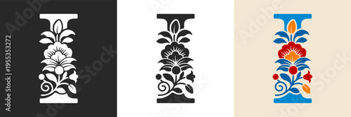 Capital letter I with floral pattern. Letter A with flowers and leaves. Creative alphabet and decorated typography letter. Vintage patterned font. Isolated on white and black. Vector illustration