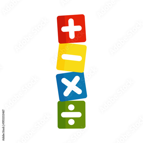 Colorful math symbol sign. Addition, subtraction, division, multiplication. Education, mathematics, learning concept. Flat decorative vector design isolated illustration.