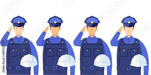Four police officers in uniform salute with helmets at their feet