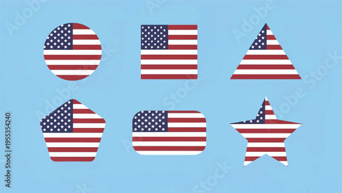 Set of 6 American flag icons vector
