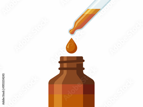 This image showcases a brown glass bottle with a dropper poised above it, ready to dispense a single droplet of amber liquid, emphasizing simplicity and elegance.