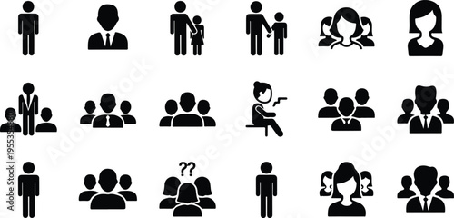 People icon set in trendy flat style. Persons symbol infographics website design, logo, app, UI isolated.Collection of vector icon illustrating business concept, including teamwork, idea, target