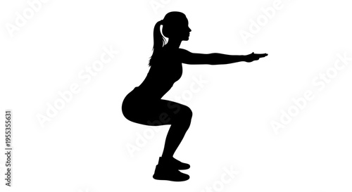 Silhouette of a Fit Woman Performing Squats Isolated on White