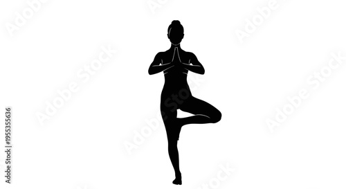 Black Silhouette of Woman Performing Tree Yoga Pose