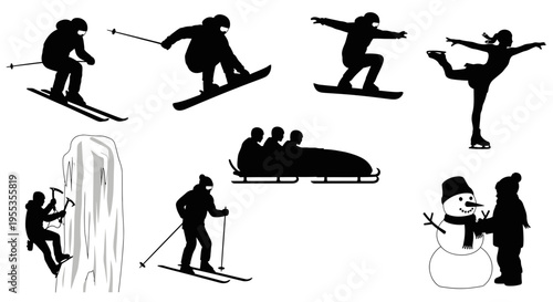 Winter Sports and Activities Silhouettes Collection
