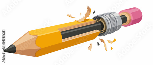 A hyper-realistic pencil, partially exposed to showcase its inner workings and shavings, symbolizes creativity, education, and the art of writing and drawing.