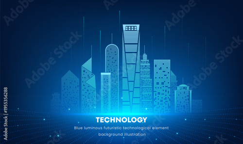 Blue Futuristic City Skyline Technology Digital Background