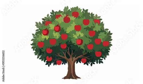 Apple tree with red apples harvest nature vector illustration
