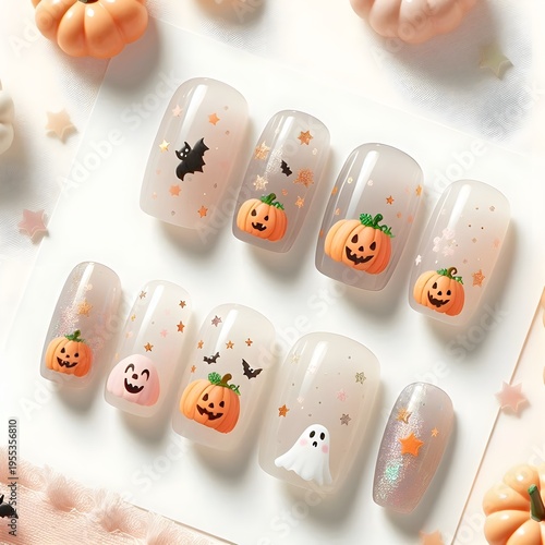 Minimal transparent nail art in a fun Halloween theme.
