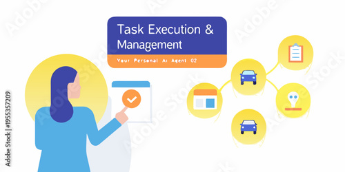 Illustration of ai task management with a person interacting with technology