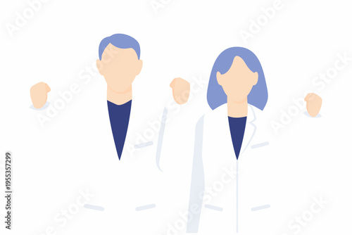 Minimalist illustration of two healthcare professionals in white lab coats