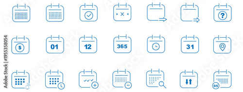 Calendar Icons collection - vector. Calendar symbols isolated. Line style Icon. Flat icon. Editable stroke. Vector Icon