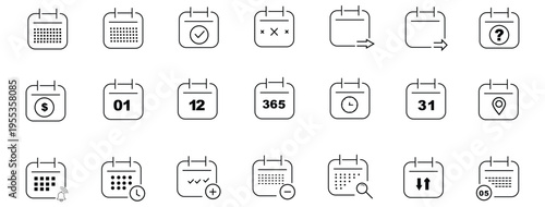 Calendar Icons collection - vector. Calendar symbols isolated. Line style Icon. Flat icon. Editable stroke. Vector Icon