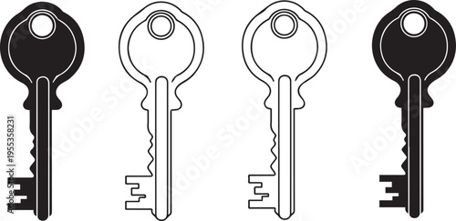 Four keys illustration in black and white