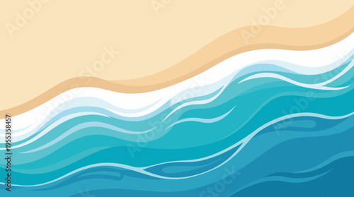 This calming illustration displays abstract waves gently lapping onto the sandy beach, evoking a sense of peace, relaxation, and the beauty of ocean-inspired art.